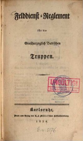 Felddienst-Reglement für die Großherzoglich Badischen Truppen