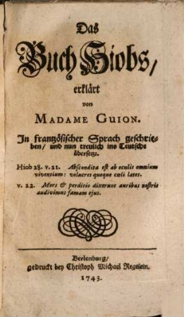 Das Alte Testament mit Erklärungen, das Innere Leben betreffend, 7. Das Buch Hiobs mit Erklärungen, das Innere Leben betreffend