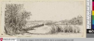 [Flusslandschaft mit Boot und Mühle]