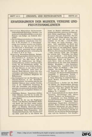 Erwerbungen der Museen, Vereine und Privatsammlungen