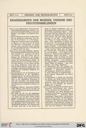 Erwerbungen der Museen, Vereine und Privatsammlungen