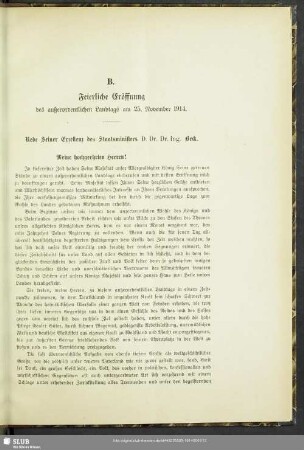 B. Feierliche Eröffnung des außerordentlichen Landtags am 25. November 1914
