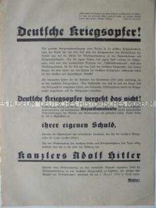 NSDAP-Wahlflugblatt, an Kriegsopfer gerichtet