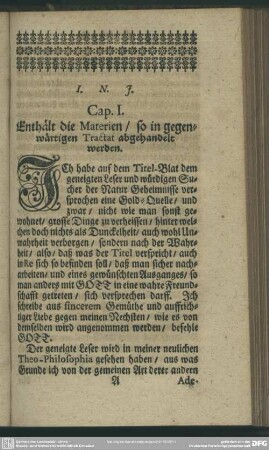Cap. I. Enthält die Materien, so in gegenwärtigen Tractat abgehandelt werden