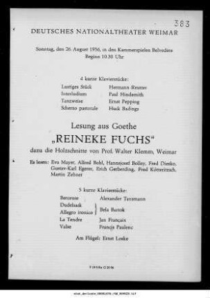 Lesung aus Goethe "Reineke Fuchs"