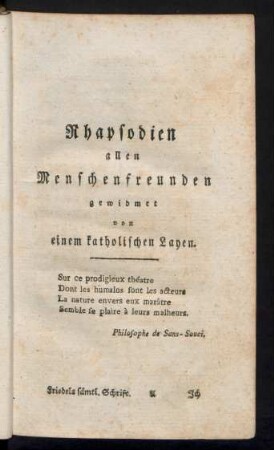 Rhapsodien allen Menschenfreunden gewidment von einem katholischen Layen