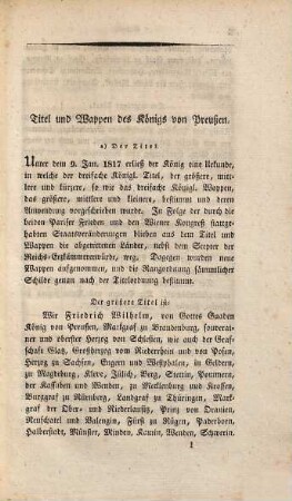 Wappen, Ritterorden und Ehrenzeichen des Königlich Preußischen Hauses : abgebildet und beschrieben ; nebst Beschreibung aller übrigen Europäischen Ritterorden und Ehrenzeichen ; mit dem ausgemalten großen Preußischen Wappen und 38 Ordensabbildungen