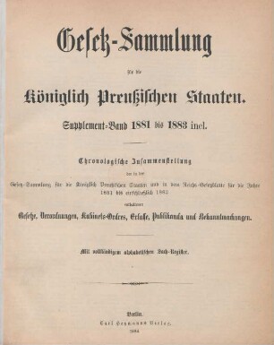 1881/83: Gesetzsammlung für die Königlich-Preußischen Staaten