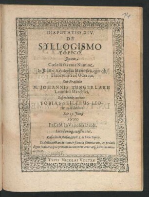 Disputatio XIV. De Syllogismo Topico