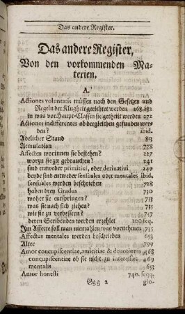 Das andere Register, Von den vorkommenden Materien.