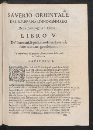 Capitolo I. Testimonianza de' gentili è efficace pruova della verità Cristiana