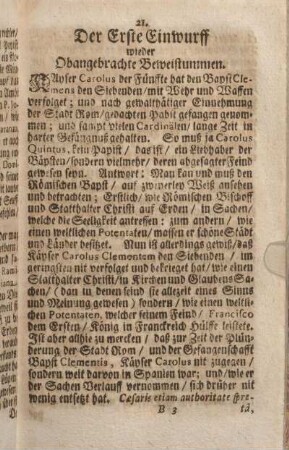 Der Erste Einwurff wieder Obangebrachte Beweistummen. [bis Zweyte Einwurff].