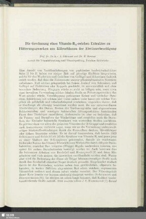 Die Gewinnung eines Vitamin-B12-reichen Extraktes zu Fütterungszwecken aus Klärschlamm der Abwässerbeseitigung
