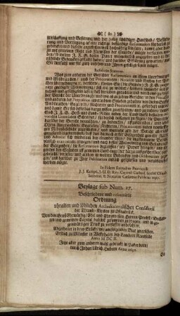 Beylage sub Num. 17. Beschriebene und reformirte Ordnung uhralten und löblichen Archidiaconalischen Consistorii der Thumb-Kirchen zu Oßnabrück. [...]