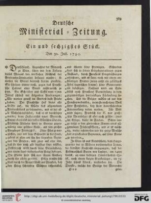 Ein und sechzigstes Stück. - Siebenzigstes Stück. (Den 30. Juli. - Den 31. August.)