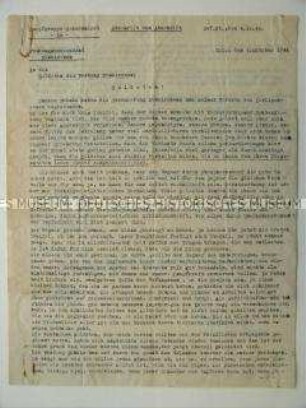 Maschinenschriftliche Abschrift eines Rundschreibens des Festungskommandanten Dünkirchen zur militärischen Lage