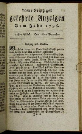 101stes Stück. Den 16ten December.