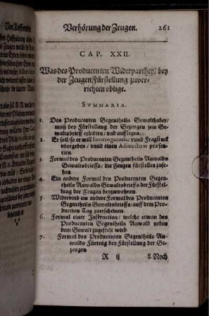 Cap. XXII. Was des Producenten Widerparthey/ bey der Zeugen Fürstellung zuverrichten oblige
