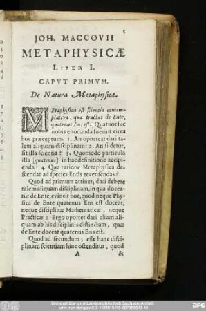 Caput Primum. De Natura Metaphysicae.