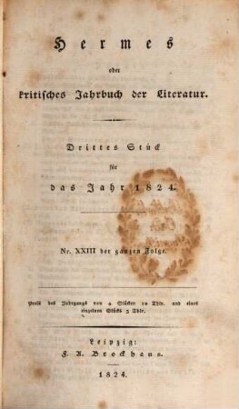 Hermes oder kritisches Jahrbuch der Literatur. 1824,3