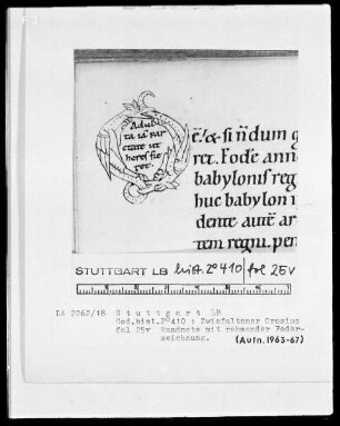 Orosius, Historiarum libri septem adversos paganos — Zwei Drachen als Rahmen einer Randnote, Folio 25verso
