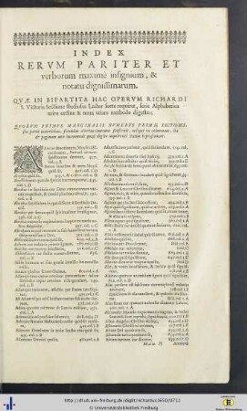 Index Rerum Pariter Et verborum maximè insignium, et notatu dignissimarum.