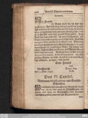 Das IV. Capitel, Von denen Notifications- und Bericht-Schreiben.