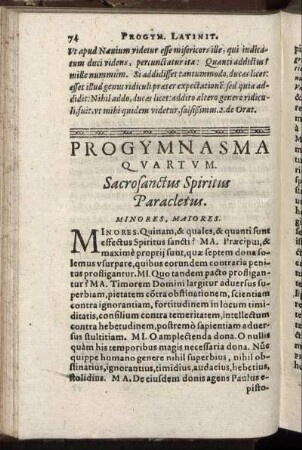 Progymnasma Quartum. Sacrosanctus Spiritus Paracletus.