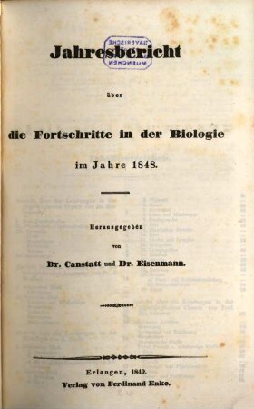 Jahresbericht über die Fortschritte der gesammten Medicin in allen Ländern. 1848,1/3 (1849)