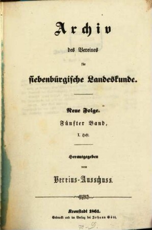 Archiv des Vereins für Siebenbürgische Landeskunde. 5. 1861