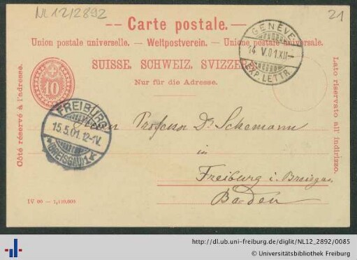 Postkarte vom 14.05.1901.