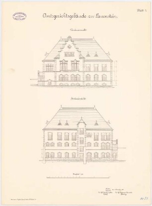 Amtsgericht, Lauenstein: Aufriss Vorderansicht, Rückansicht 1:100