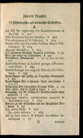 VI. Philologische und vermischte Schrifften