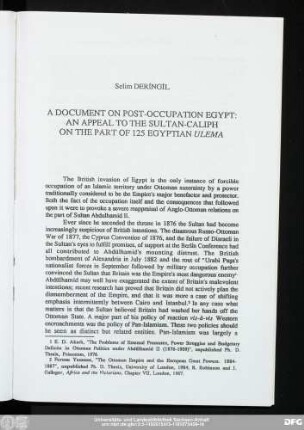 Selim Derıngıl A Document On Post-Occupation Egypt: An Appeal To The Sultan-Caliph On The Part Of 125 Egyptian Ulema