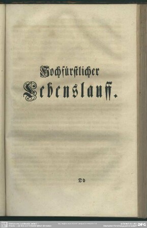 Hochfürstlicher Lebenslauff