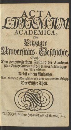 Der Eilffte Theil: Acta Lipsiensium academica