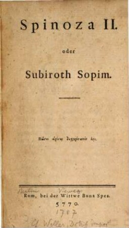 Spinoza II. oder Subiroth Sopim