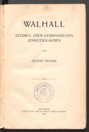 Walhall : Studien über germanischen Jenseitsglauben