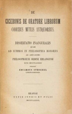 De Ciceronis de oratore librorum codicibus mutilis antiquioribus
