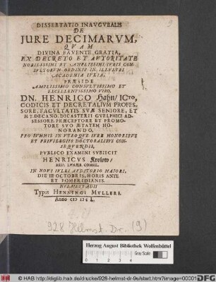 Dissertatio Inauguralis De Iure Decimarum