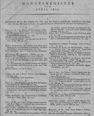 Monatsregister vom April 1819