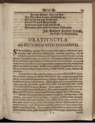 Oratiuncula Ad Rectorum Rude Donandum.