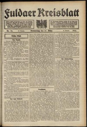 Erste Ausgabe vom Donnerstag, den 27. März 1913.
