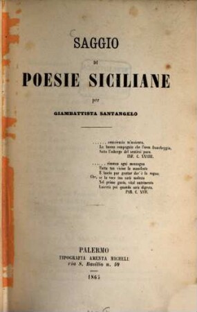 Saggio di poesie Siciliane per Giambattista Santangelo