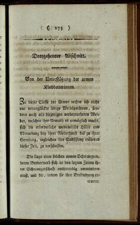 Dreyzehenter Abschnitt. Von der Unterstützung der armen Kindbetterinnen.