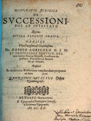 Disputatio iuridica de successionibus ab intestato
