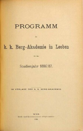 Programm : für das Studienjahr .... 1886/87 (1886)