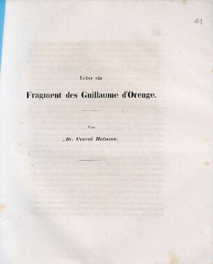 Ueber ein Fragment des Guillaume d'Orenge