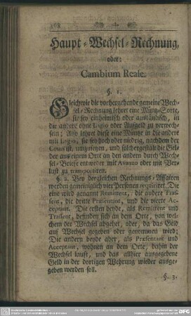 Haupt-Wechsel-Rechnung, oder: Cambium Reale