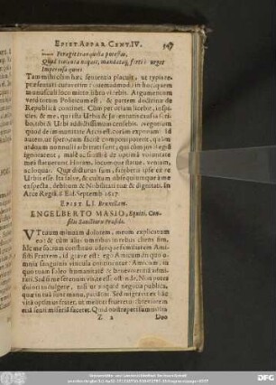 Epist. LI. Bruxellam. Engelberto Masio, Equiti, Consilii Sanctioris Praesidi.